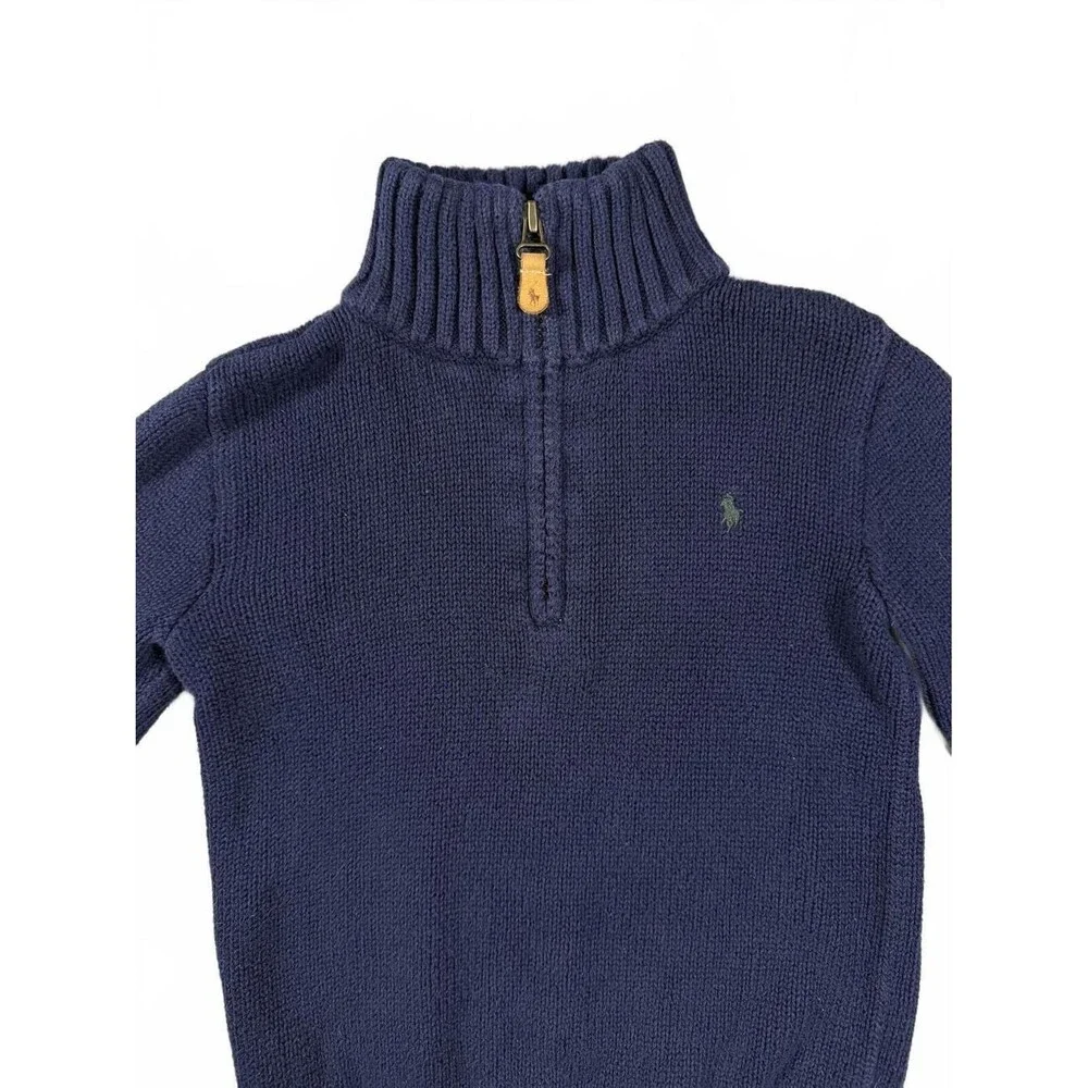 Polo Ralph Lauren Boys Size 6 Navy Quarter Zip Pullover Sweater Cotton Blend
